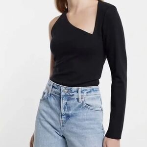 Express Black Asymmetrical Long Sleeve Top